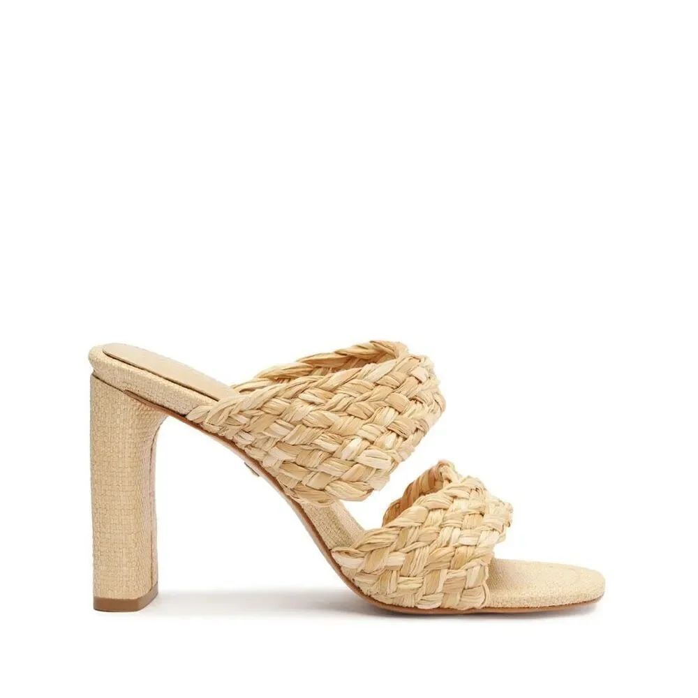 Schultz Women’s Amani Straw Beige Tan Block Heel Slip On Sandal